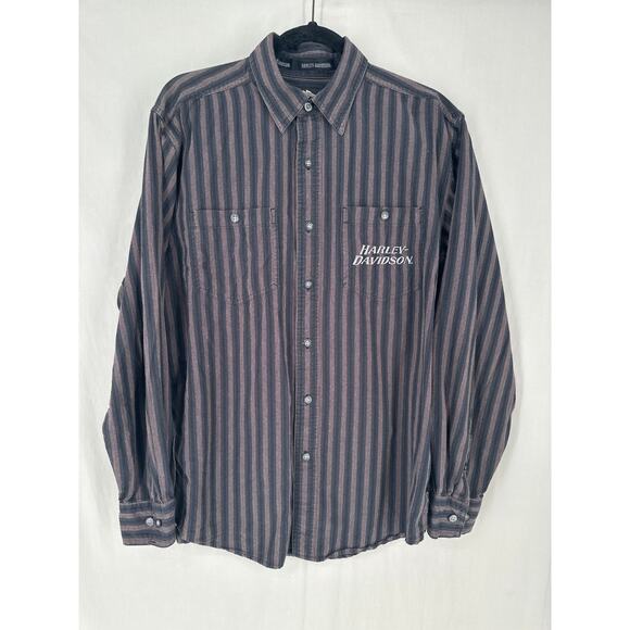 90s Vintage Harley Davidson Shirt Mens Medium Black Button Striped Long Sleeve - Picture 1 of 6
